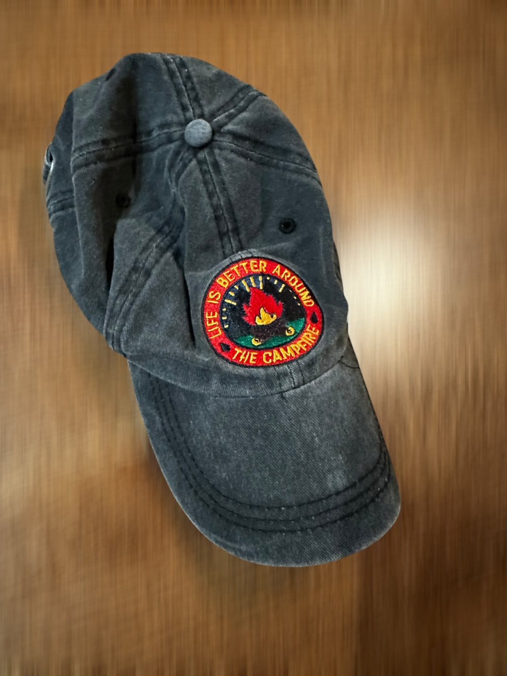 Women's Washed Black Campfire Embroidered Baseball Cap